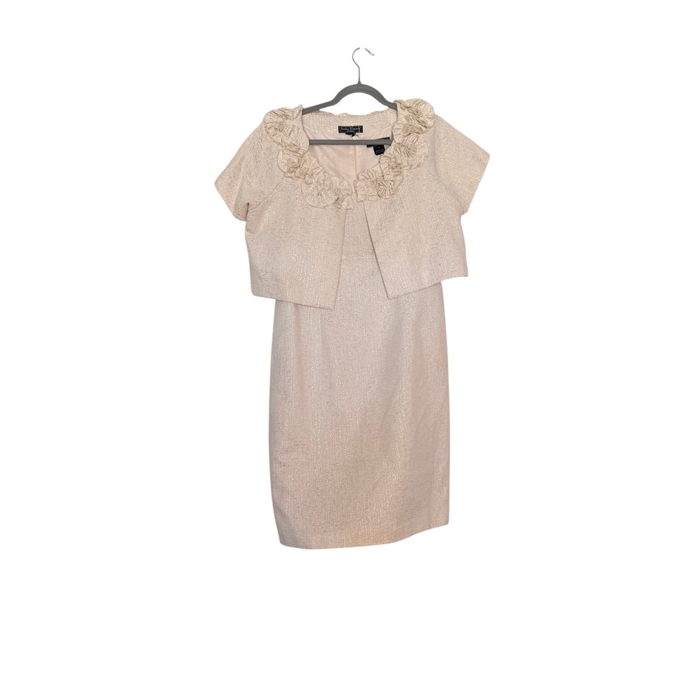 Jessica Howard Evenings Champagne Gold Metallic Sheath Dress Formal Vintage 2 pc